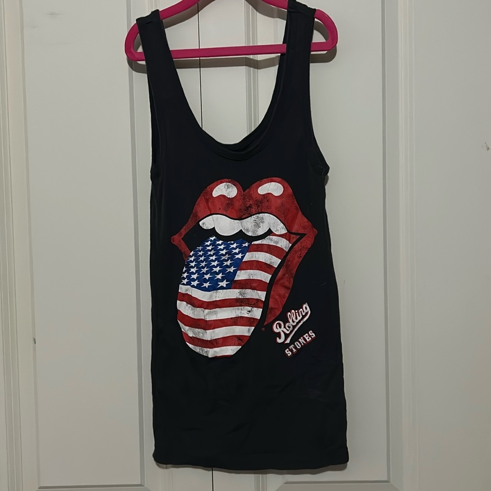 Brown Rolling Stones Band Logo Tank Top